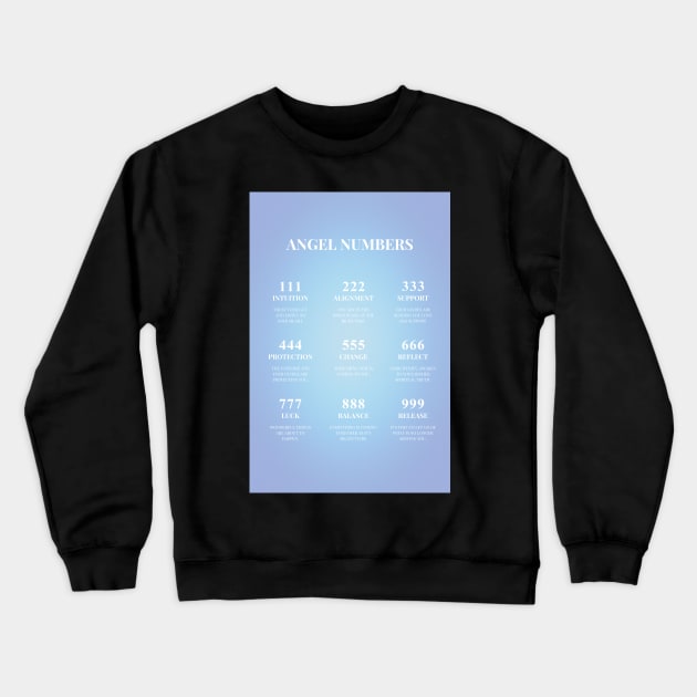 Angel Numbers Chart Blue Aura Crewneck Sweatshirt by mystikwhale